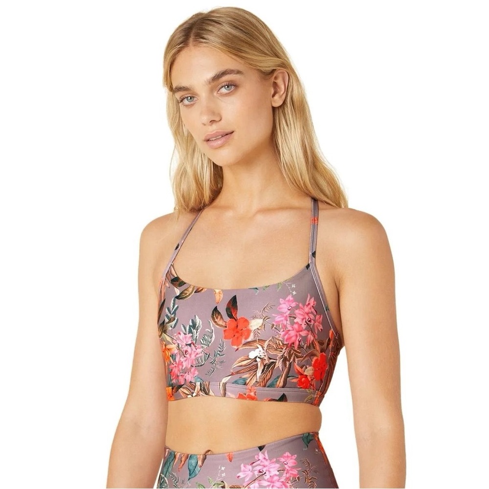 Beyond Yoga Floral Sports Bra - Pink and Gray